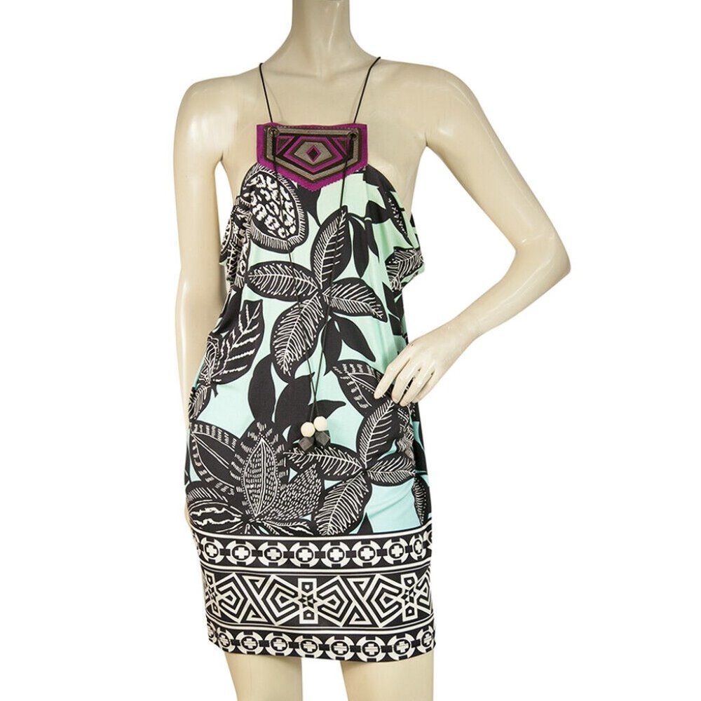 Matthew Williamson Ethnic Print Silk Sleeveless Halter Mini Summer Dress size 8